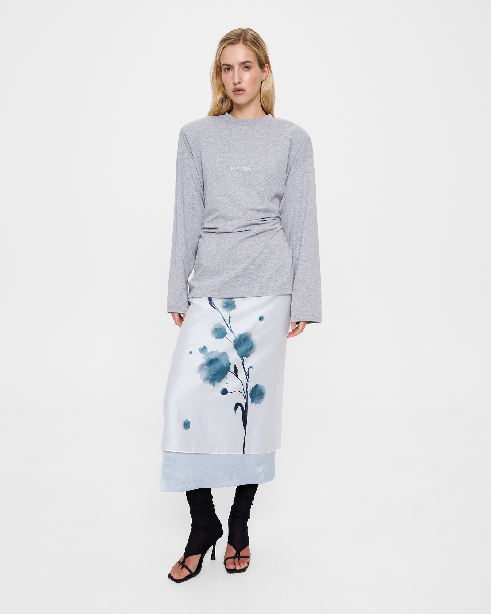 Лонг с подплечниками в цвете меланж