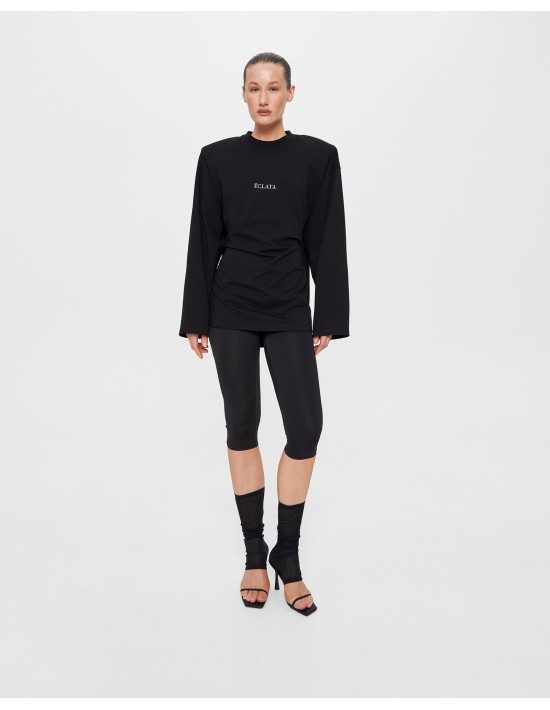 Лонг с подплечниками в черном цвете