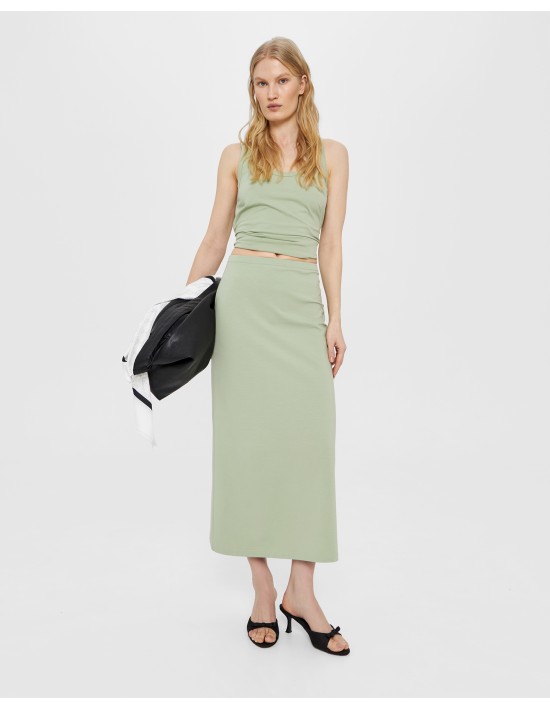 Прямая юбка на резинке в оливковом цвете