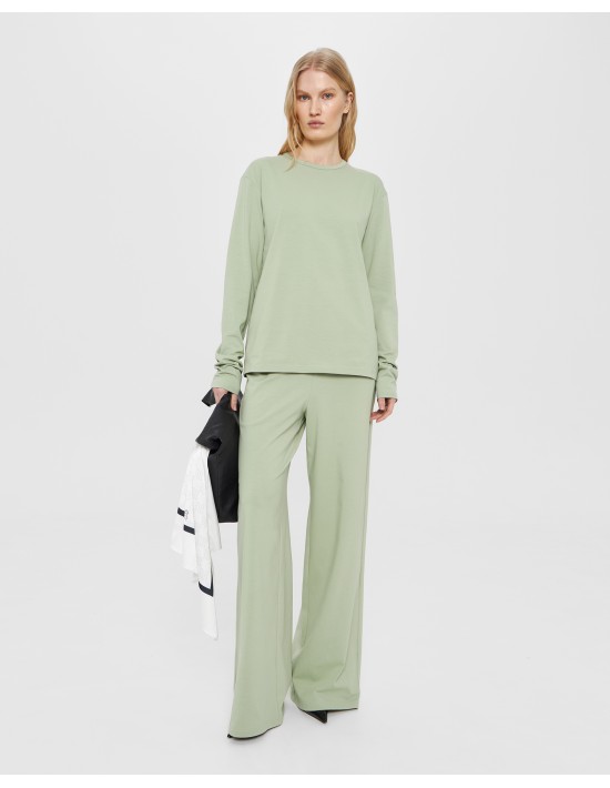 Прямые брюки на резинке в оливковом цвете