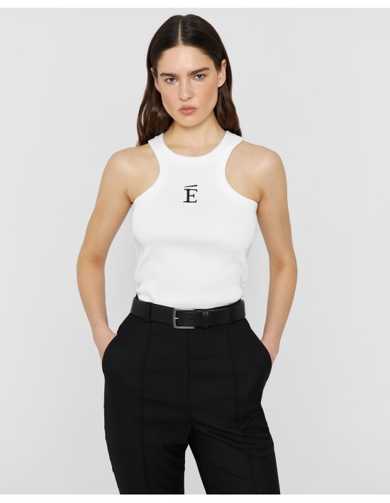 Майка в рубчик с вышивкой "ECLATA" в белом цвете