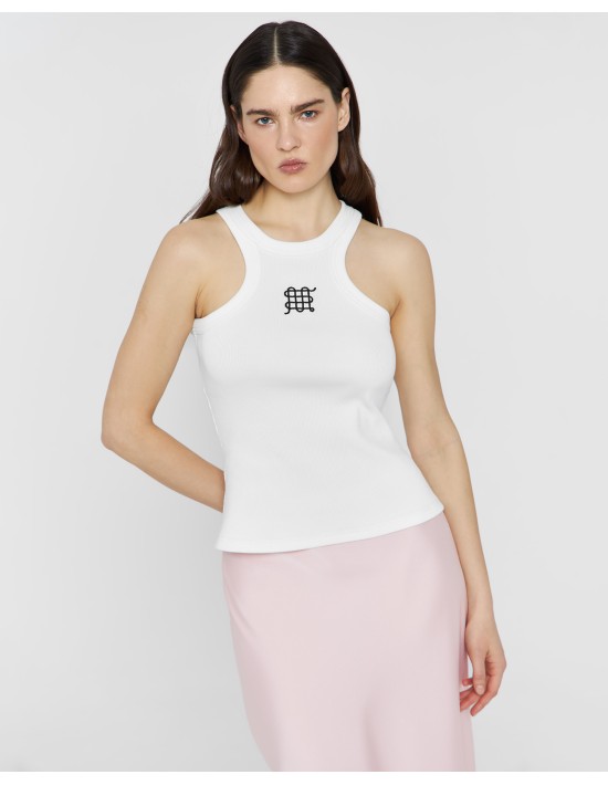 Майка в рубчик с вышивкой "PAТTERN" в белом цвете