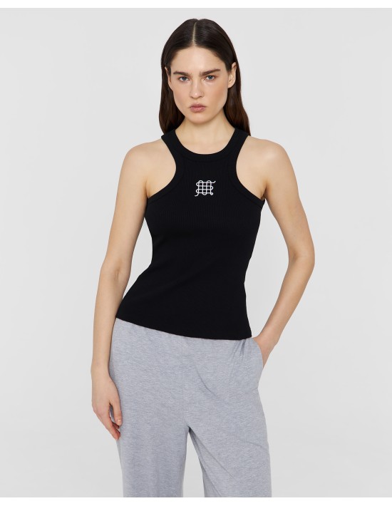 Майка в рубчик с вышивкой "PAТTERN" в чёрном цвете