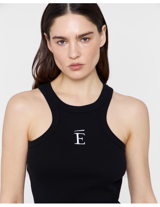 Майка в рубчик с вышивкой "ECLATA" в чёрном цвете
