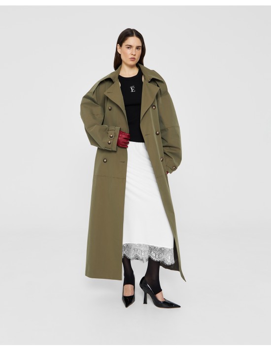 Тренч длины макси в цвете хаки