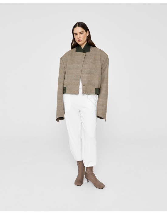 Пиджак - бомбер в бежевую клетку