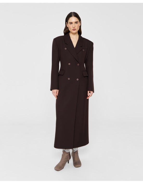 Приталенный пиджак длины макси в шоколадном цвете