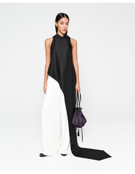 Топ с капюшоном и шлейфом в черном цвете