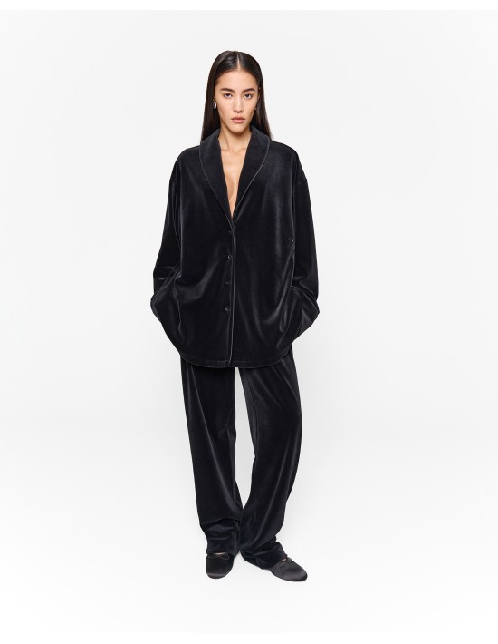 Пижамная рубашка из велюра в черном цвете