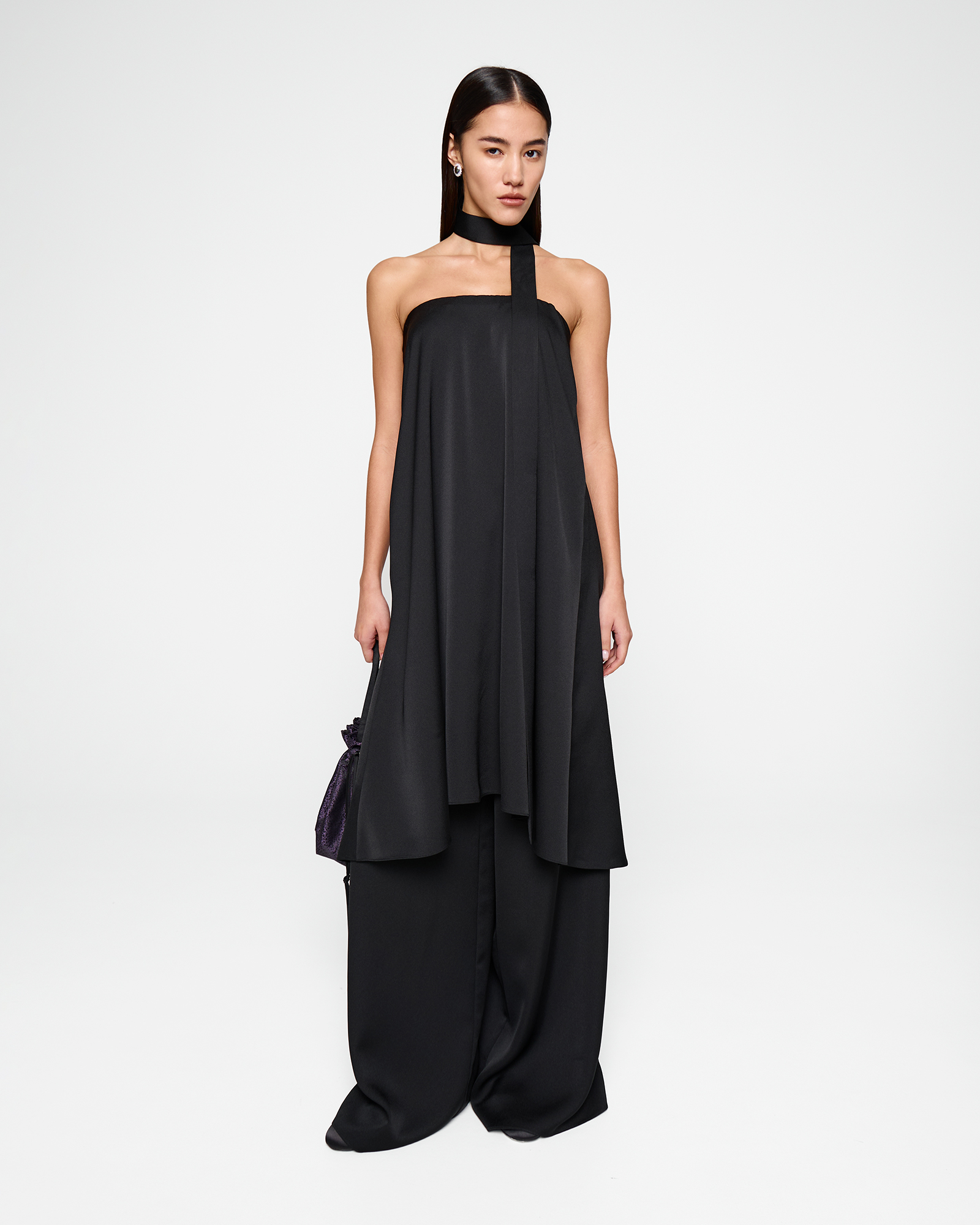 Топ-платье со съемным шарфом в черном цвете