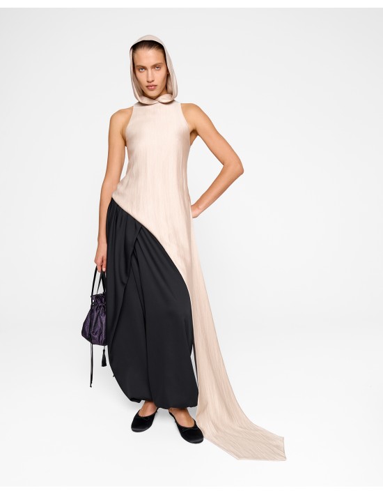 Топ с капюшоном и шлейфом в песочном цвете