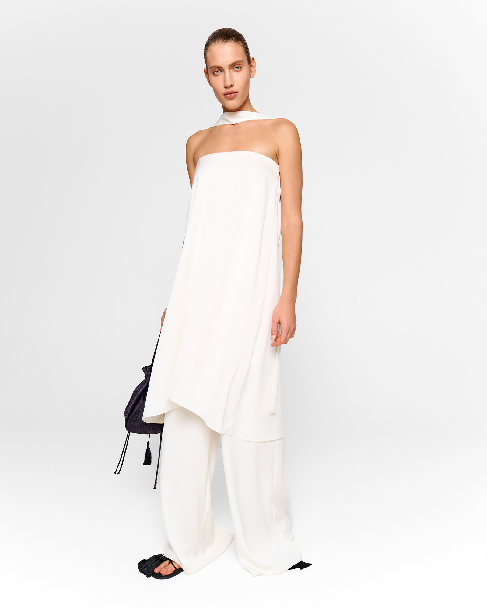 Топ-платье со съемным шарфом в сливочном цвете