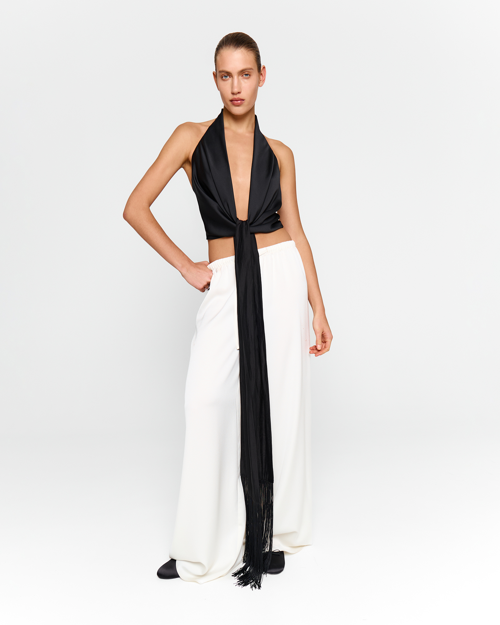 Пижамные брюки из крепа в сливочном цвете