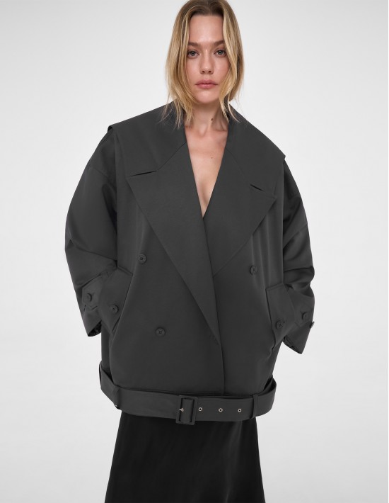 Укороченный тренч "SUPEROVERSIZE" в графитовом цвете